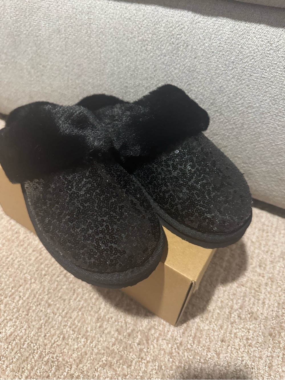 Simply Southern Cozy Black Sequin Fuzzy Slip-On Slippers